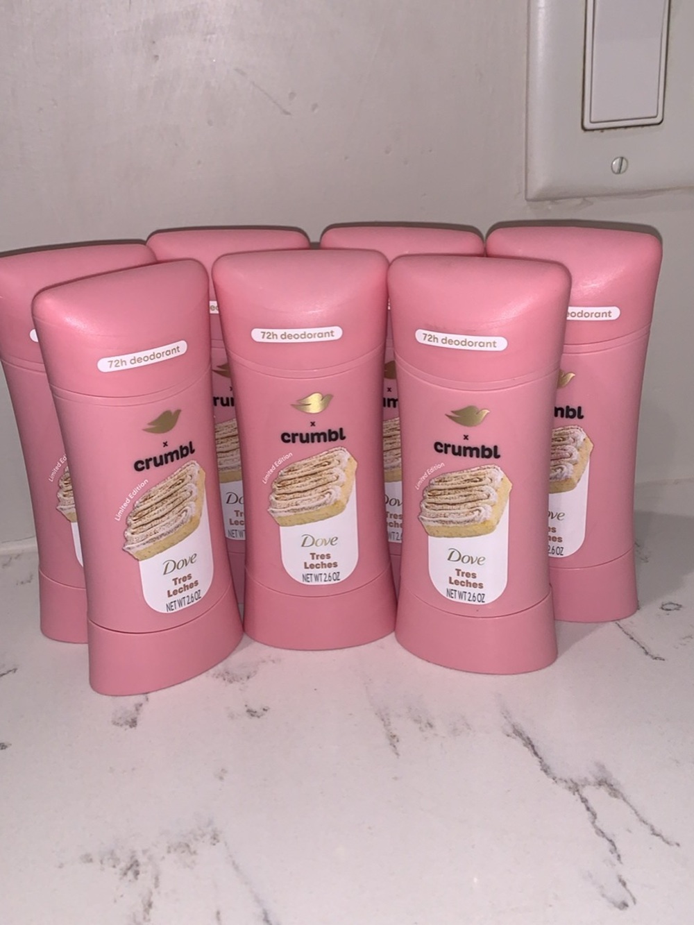 NEW Dove x Crumbl Lot of 7 Tres Leches Pink Aluminum Free Deodorant Stick